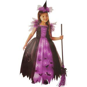 Celebrate Girls S 6/6X Light Up Purple Witch Dress and Hat Halloween Costume